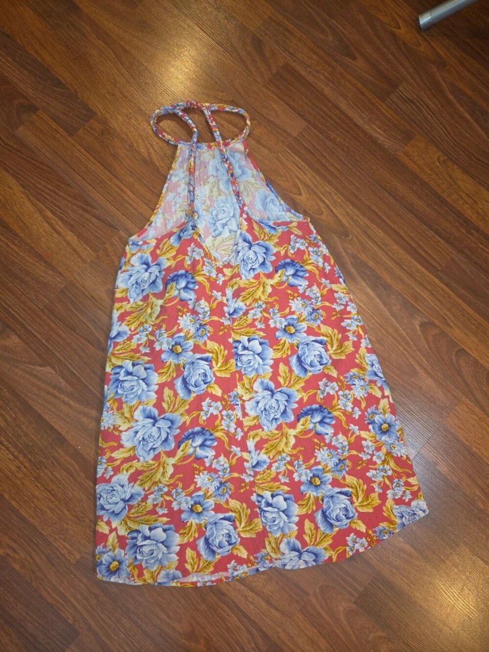 American Eagle Outfitters Floral Halter Dress - Red With Blue & Yellow Flowers S - Picture 7 of 13